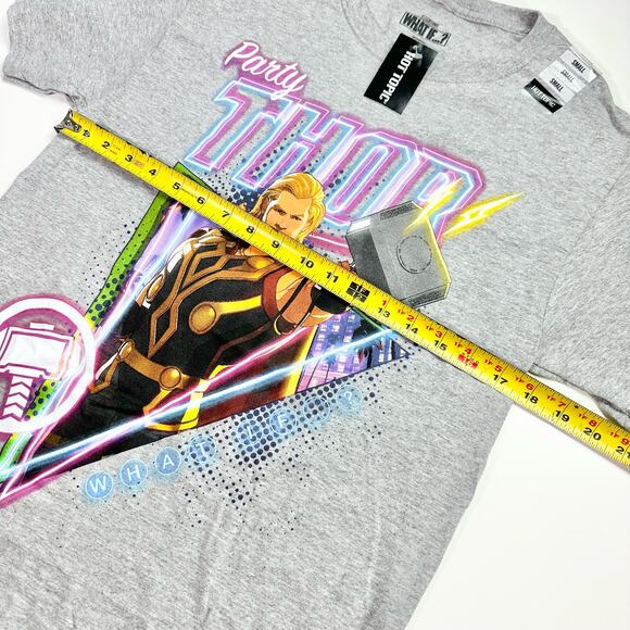 3/$20 Marvel NWT Adult Small Gray "What If?" Party Thor Cotton Blend S/S T-Shirt - Picture 6 of 7